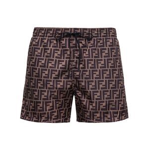 Fendi Men Ff Fabric Brown Swim Shorts For Men